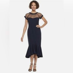 Maggy London- mermaid style midi length dress- navy blue